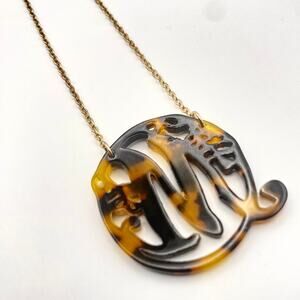 Unsigned ZokyDoky Tortoiseshell Laser Cut Monogram "M" Pendant Gold Plate Chain
